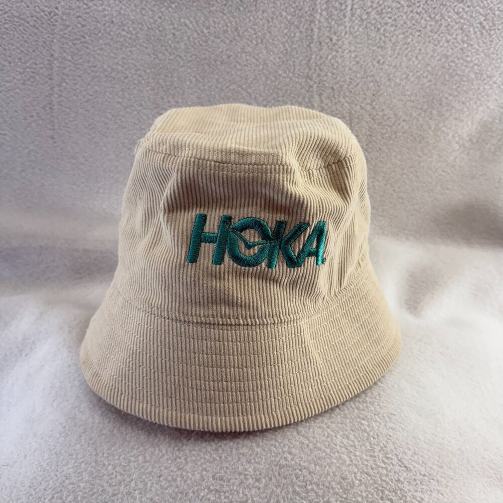 Hoka One One Hat Adult One Size Beige Blue Bucket Corduroy Sun Protection Run